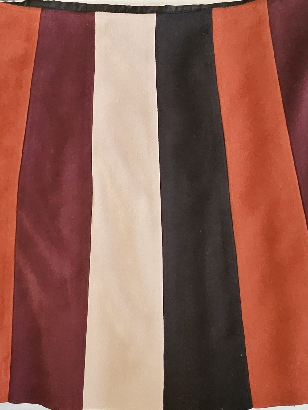 Forever 21 Striped Panel A-Line Skirt in Rust, Burgundy, Cream & Black